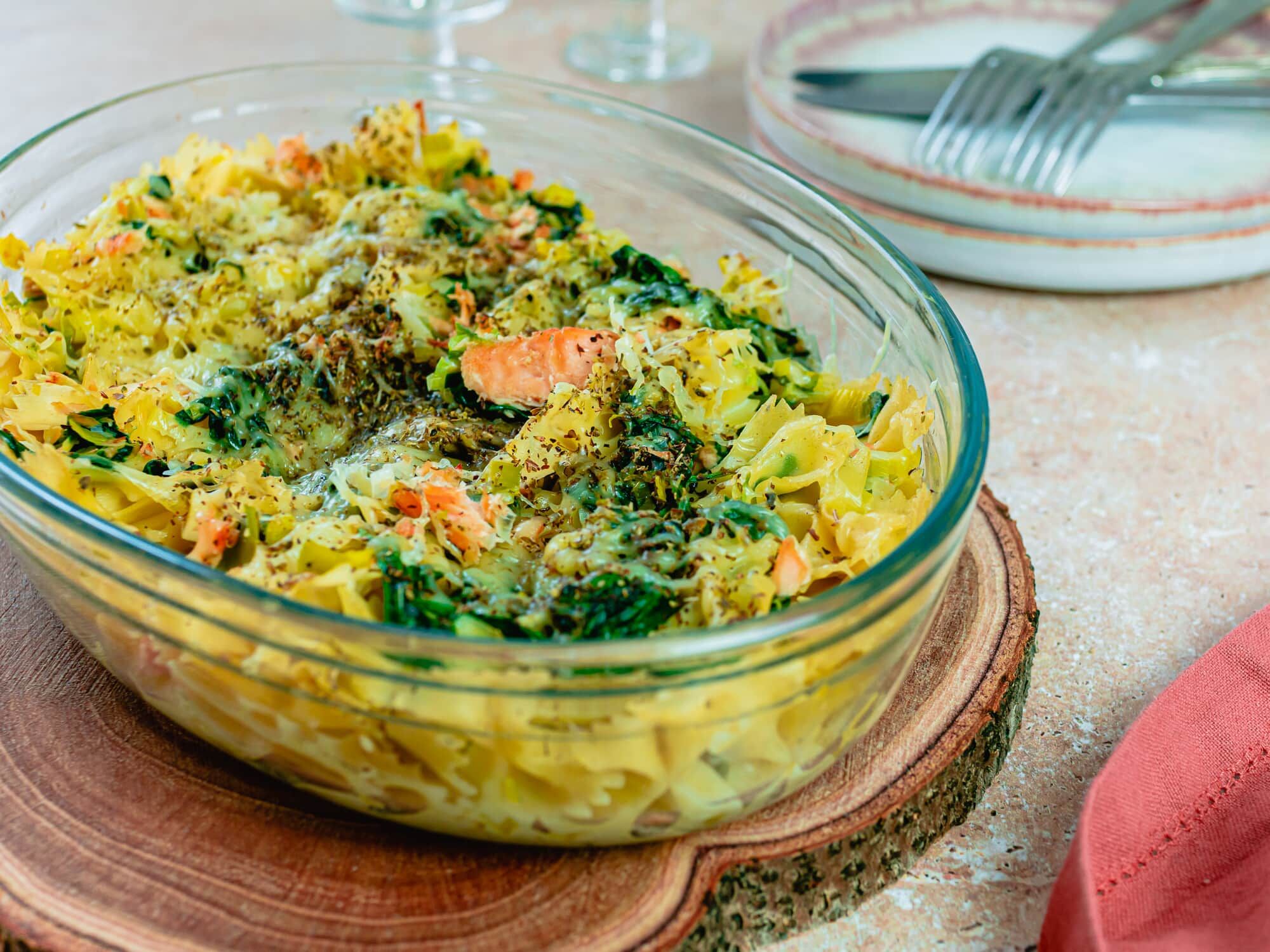 Gratin de farfalles à la truite fumée Gratin de farfalles à la truite fumée